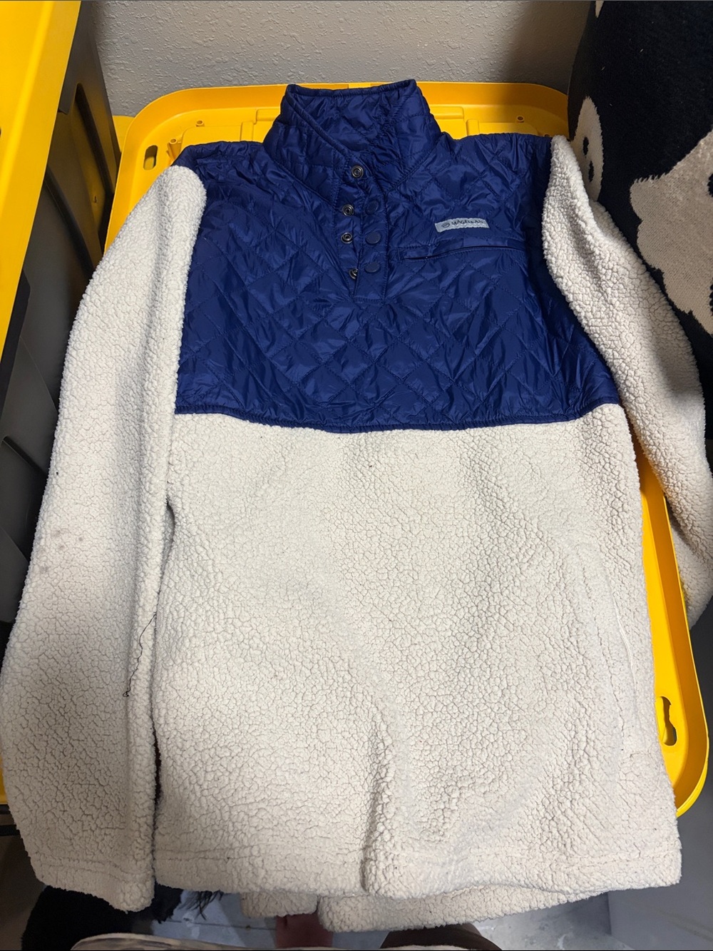 Magellan Outdoors Navy & Cream Quilted Sherpa Pullover